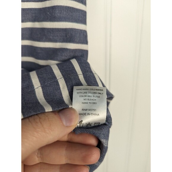 Altar'd State Women Button Up Front Tie Skirt Blue White Striped  Pockets Size L - Picture 7 of 9